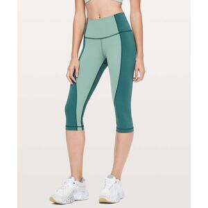 Lululemon Wunder Under Crop High-Rise 17” Green Jasper‎ Frosted Pine Size 4